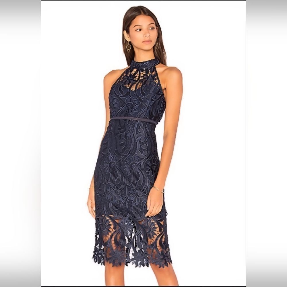 NWOT Indigo Blue High Neck Sleeveless Lace Dress
